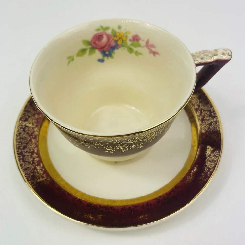 Century by Salem Aristocrat‎ 23 Karat Gold Tea Cup and Saucer Floral Crazing